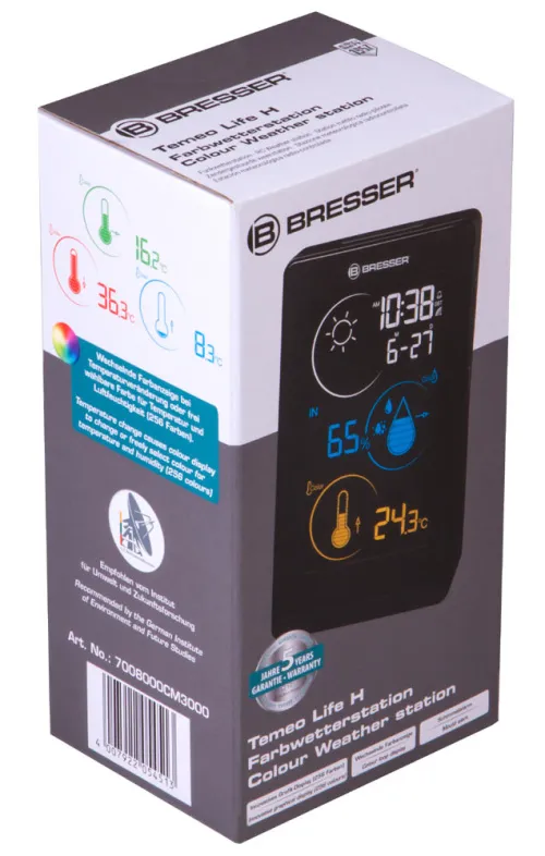 снимка метеорологична станция Bresser Temeo Life H с цветен дисплей, черна,  10