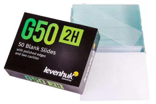 изображение чисти предметни стъкла с две гнезда Levenhuk G50 2H, 50 бр.,  2