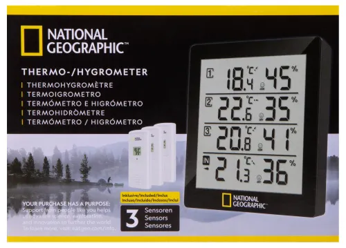 картина термохигрометър с функция за измерване Bresser National Geographic, черен,  11