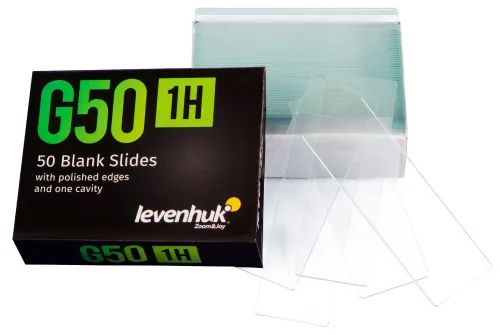 фотография чисти предметни стъкла с едно гнездо Levenhuk G50 1H, 50 бр.,  2