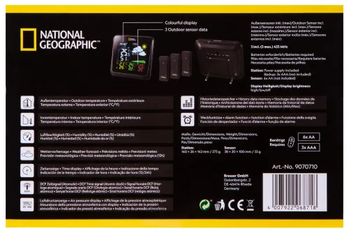 картина цветна метеорологична станция Bresser National Geographic VA с 3 външни сензора,  16